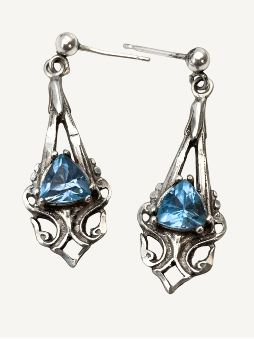 Natural Topaz Sterling Silver 925 Art Nouveau Style Dangle Earrings Vintage